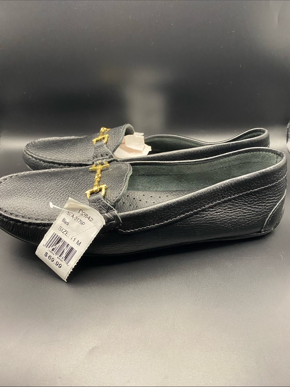 Black Saks Fifth Avenue Pebbled Leather Driving Loafers - Picture 3 of 5